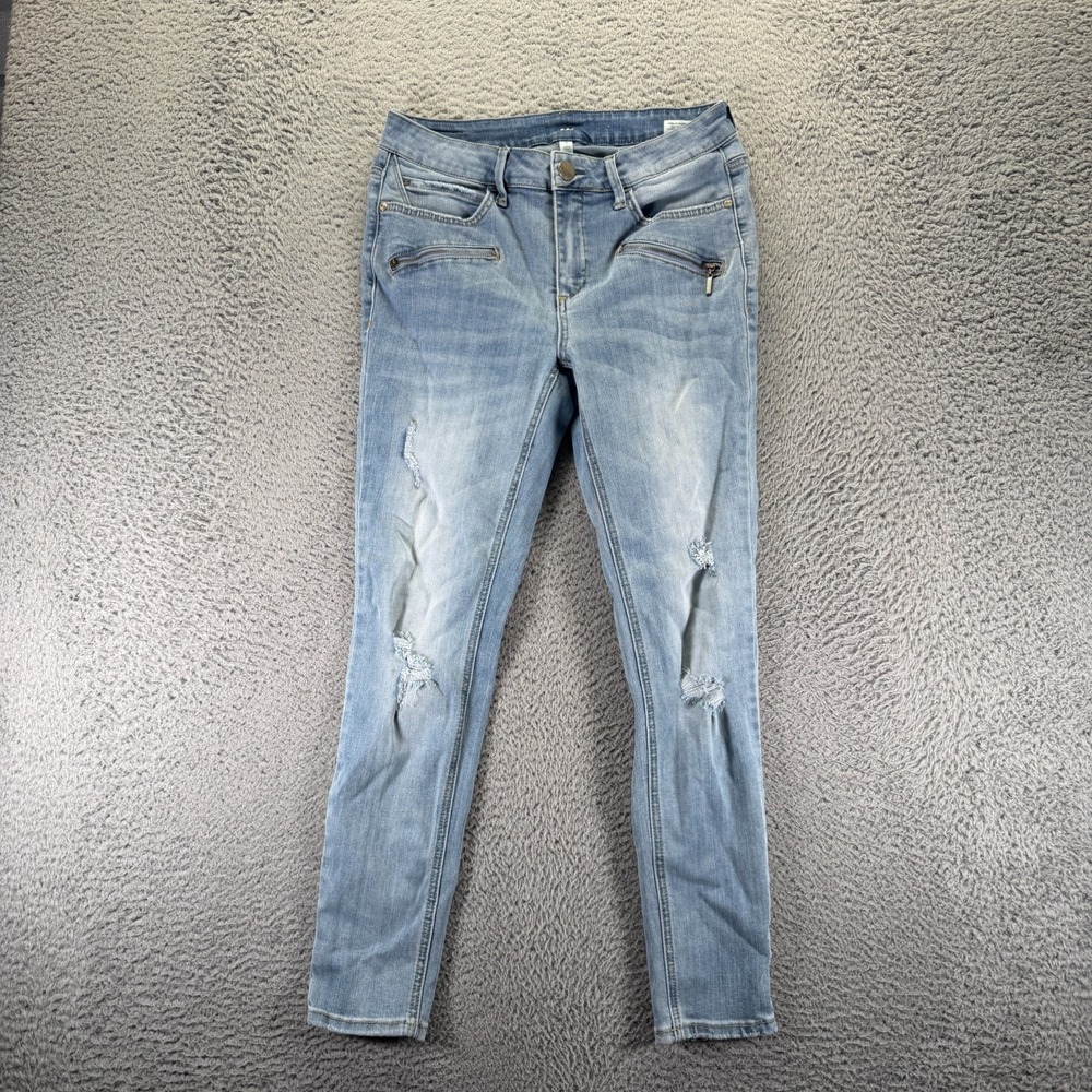 Seven7 Jeans Womens 6 Blue Cotton Denim Skinny Mid Rise Distressed Faded Stretch